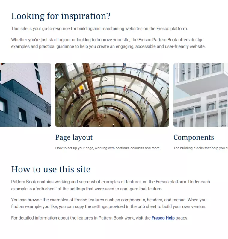 Screenshot of pattern book homepage